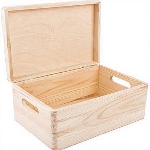 KIKA <b>Large</b> Rectangle Wooden <b>Gift</b> Storage <b>Box</b> with Matt Finish Unpainted and Hinged Lid for Christmas Graduation & Halloween - Product Image 3