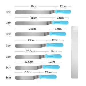 Juego de espátulas para pasteles, herramientas de Metal de acero inoxidable para hornear y repostería, espátula con mango de plástico de colores para glaseado de pasteles