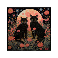 Nappe de tarot en flanelle de polyester tissée nordique 50x50cm avec motif phases de lune, papillon, fleur, soleil et arbre de vie pour usage domestique