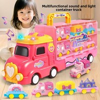 Tren de Transporte Rosa Princesa Contenedor 7 en 1 con Apilamiento Magnético y Sonido y Luz para Juego Creativo de Niñas