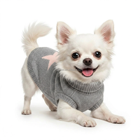 Grau-Rosa Stern-Jacquard Haustier-Rollkragenpullover Ärmellose Hundeweste Sommer Herbst Winter Warm Kratzfest für Kleine und Mittlere Hunde