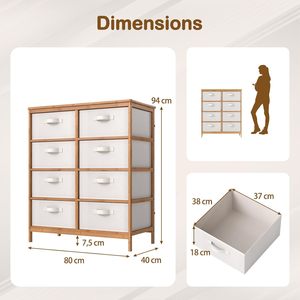 Tour de rangement en tissu de bambou à <span class=keywords><strong>8</strong></span> <span class=keywords><strong>tiroirs</strong></span> pour chambre à coucher avec bacs en tissu amovibles - Product Image 3