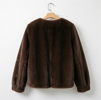 Manteau en fourrure de vison véritable marron pour femme, veste en fourrure à col rond coupe décontractée courte, vêtement d'extérieur d'hiver luxueux et décontracté