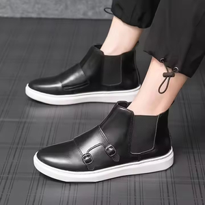 Botas <span class=keywords><strong>Chelsea</strong></span> de Tobillo para Hombre, de Cuero Genuino, Forradas de Piel, con Suela Plana, Banda Elástica, Diseño Cónico y Hebilla, para Invierno y Eventos Formales - Product Image 2