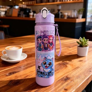 Bouteille d'Eau en Plastique K-Pop de 700 ml pour Enfants, avec Paille et Lanière, Accessoire de Rentrée Scolaire, Motif Dessin Animé - Product Image 6