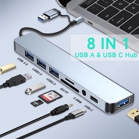 Hub USB C 8 en 1 de Aluminio 3.0 con Lector de Tarjetas SD/TF y Conector para Auriculares Auxiliar de 3.5mm para Pro Air y Más PC/Laptop/Tablet