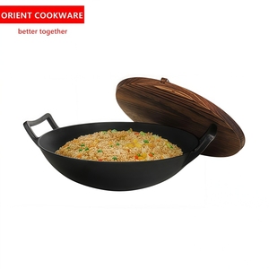<span class=keywords><strong>Wok</strong></span> de Hierro Fundido Pre-Sazonado con Tapa de Madera para Cocinar a la Salteada - Product Image 2