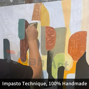 Pintura al Óleo Moderna Figurativa Abstracta Pintada a Mano sobre Lienzo, Decoración de Pared Retro, Líneas Geométricas, Impasto, Contorno, Arte de Pared en Grupo - Product Image 5