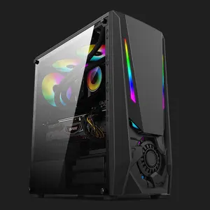 Casing Komputer Desktop Atx Pc, Dudukan Rak Game Tahan Debu Led SPCC/ABS Transparan dengan Catu Daya