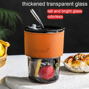 Bicchiere in Vetro a Righe da 400ML, Tazza per Caffè Freddo, Tazza per Tè, Bicchiere per Succo, Bicchiere per Latte e Acqua, Bicchieri Trasparenti con Coperchio e Cannuccia - Product Image 5