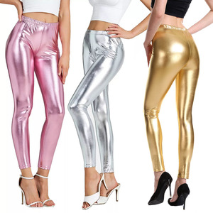 Femmes Performance <span class=keywords><strong>Latex</strong></span> Wet Look Holographique Shinny Metallic Dance Club Wear Leggings Collants d'Halloween pour les filles - Product Image 1