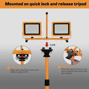 IP65 Waterproof Adjustable Metal Telescopic Twin Head Tripod Stand Work <b>Lights</b> Portable Led Flood <b>Light</b> - Product Image 5