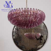 Lustre en verre côtelé magenta de style médiéval français, suspension de luxe léger pour villa, salon, salle à manger, plafond haut, décoration intérieure