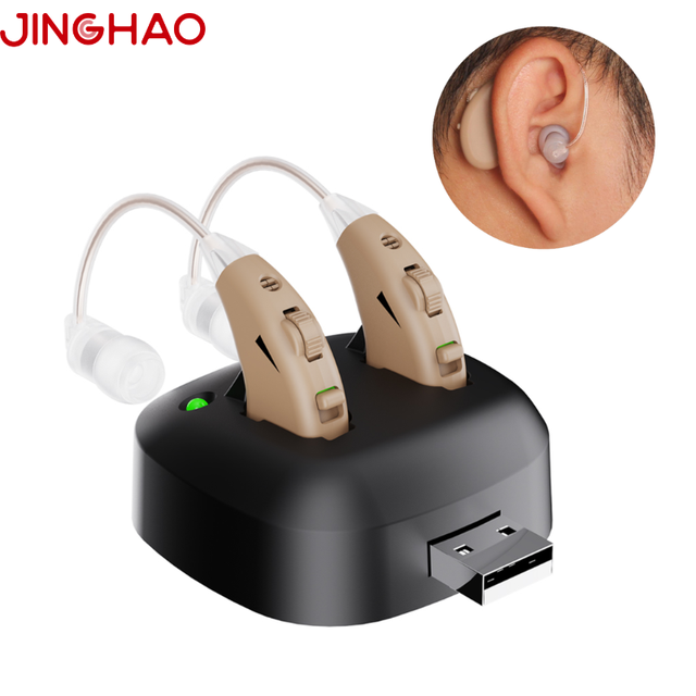 JINGHAO Factory Direct Rechargeable Analog Hearing Aid Sound Amplifier for Hearing Loss Analog Hearing Support Elderly Adults