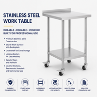 Table de travail mobile en acier inoxydable avec évier intégré, étagère inférieure et roulettes verrouillables pour hôpitaux, cliniques et cuisines commerciales