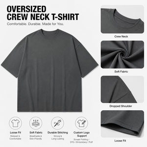 เสื้อยืดคอกลมโอเวอร์ไซส์แขนสั้นผ้าคอตตอน 100% สกรีนโลโก้ตามสั่งขายส่ง ป้องกันการหดตัว น้ำหนักมาก ใส่ได้ทั้งชายและหญิง - Product Image 5