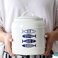 Conteneur de cuisine avec logo personnalisé Pot de stockage Pot de miel en céramique blanche Motif personnalisé pour la décoration intérieure