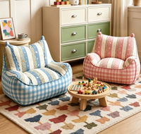 Nouveau fauteuil paresseux esthétique pour enfants, canapé inclinable individuel à carreaux et rayures, canapé respirant pour enfants pour salon et chambre