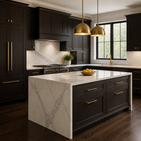 Meubles de cuisine modernes, armoires modulaires personnalisées en MDF, îlot de cuisine avec plan de travail en marbre pour villa, fabricant