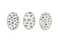 Vente en gros de dessous-de-plat en céramique œil porte-bonheur, ovale bleu méditerranéen doré, résistant à la chaleur, décoration de table
