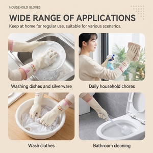 Nitrle Household <strong>Gloves</strong> Printed pattern,Hemmed Cuff with Hanging Hook,Reusable Waterproof Kitchen Cleaning <strong>Gloves</strong> - Product Image 2