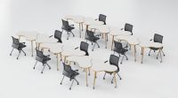 Table triangulaire à motif floral - Design moderne et durable avec roulettes universelles pour usage scolaire et commercial