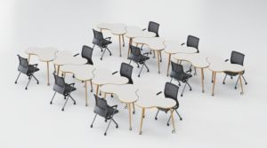 Table triangulaire à motif floral - Design moderne et durable avec roulettes universelles pour usage scolaire et commercial - Product Image 5