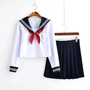 Custom Logo Jk Uniform Lange Mouw Japanse Schooluniformen Meisjes Sailor Plooirok Jk Sets Uniform