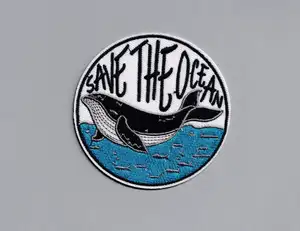 Environmental Embroidered Save The Ocean Iron On Patch Orca Whale Patch