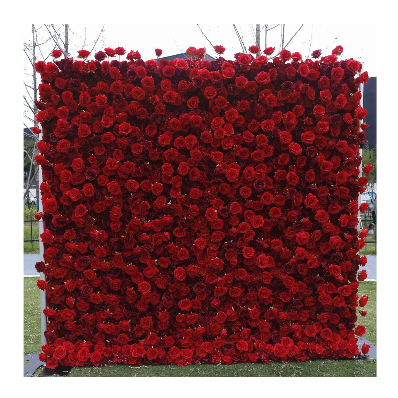 Düğün çiçek duvar paneli kumaş bez 3D kırmızı çiçekler yapay ipek gül çiçek duvar