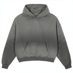Sweat-shirt à capuche surdimensionné pour homme, gris uni, en coton tricoté, décontracté, avec poche, pour l'automne - Product Image 1