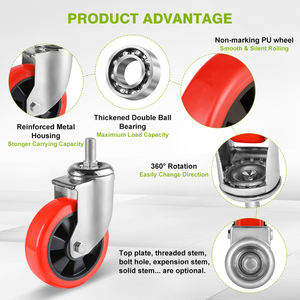 Mid Heavy Duty Lenkrad 3 Zoll 4 Zoll 5 Zoll 6 Zoll Polyurethan Rad PU Industrie rad Rote Rollen mit Schraube - Product Image 2