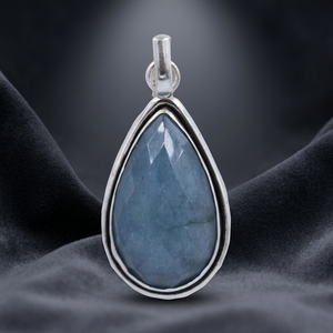 Pendentif goutte d'eau en argent 925 et lapis-lazuli, serti clos, solitaire classique, unisexe, pour usage quotidien - Product Image 1