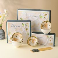 2024 nouveau design fleur de camélia ménage et cadeau porcelaine céramique 2/4/6 pièces bol ensemble avec baguettes