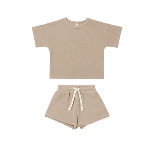 Ivy83539A Conjunto de Ropa de Verano 2022 Estilo Nórdico para Bebés, Niñas y Niños, Cuello Redondo, Manga Corta, Diseño Waffle, Traje a Rayas para Niños Pequeños - Product Image 6