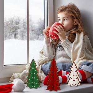 Décor de Noël 3pc Table En <span class=keywords><strong>Bois</strong></span> Rustique Arbre De Noël Ferme En <span class=keywords><strong>Bois</strong></span> Pièce Maîtresse De Noël Petite Table Arbres De Noël Plateau À Niveaux - Product Image 2