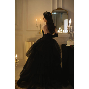 Black Strapless Velvet Evening Gown Empire Waist Ball Gown Simple Fashion Adult Party Dress - Product Image 2
