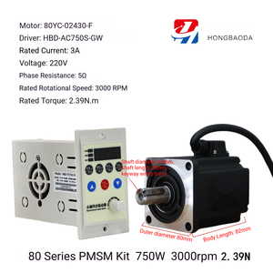 <span class=keywords><strong>Motor</strong></span> servo sin escobillas síncrono <span class=keywords><strong>de</strong></span> imán permanente HONGBAODA Nema 31, serie 80, 750W, 3000 RPM, 2.39N.m, AC220V, 80YC-02430-F - Product Image 3