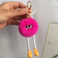 Mignon véritable fourrure de lapin de loutre petites longues jambes porte-clés en peluche petite boule de charbon pendentif accessoires de voiture et porte-clés de sac