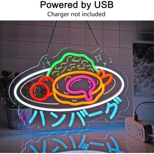 Letreros de neón LED regulables con alimentación USB para decoración de escaparates, luz ambiental, luz indicadora de calle, estilo japonés Hamburg Steak - Product Image 3