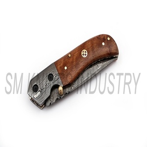 Bois De Rose naturel Poignée Damas Fait Main Personnalisé Pliant Couteau De poche avec étui en cuir (smk1232) - Product Image 6