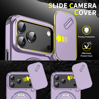 Étui de téléphone de luxe en métal avec support rotatif à 360° en TPU+PC et protection d'objectif coulissante pour iPhone 17 Air 16 15 14 Pro Max Plus