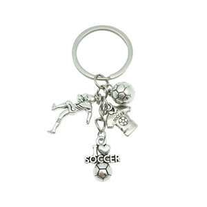Antique Silver Soccer <b>Keychain</b> Zinc Alloy Charm With Player Ball Jersey I Love Soccer Pendant For Sports Fans Gift - Product Image 1