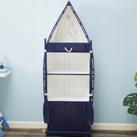 Meuble de rangement en bois de style méditerranéen rétro en forme de bateau, bibliothèque sur pied pour la maison, la chambre et le salon