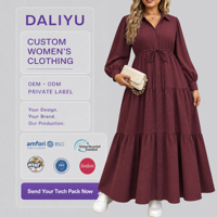 Robe longue décontractée pour femme, col classique, boutonnée sur le devant, manches lanternes, taille ajustable avec lien, jupe évasée à volants, en polyester, OEM ODM