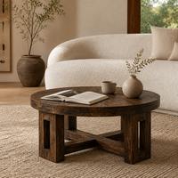 Table basse circulaire Wabi Sabi en bois foncé, pieds en colonne minimalistes, table d'appoint pour salon et appartement