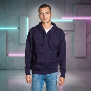 Sweat-shirt à capuche zippé bleu marine pour homme, coupe classique, décontracté, couleur unie, en coton French Terry, idéal pour l'automne - Product Image 1