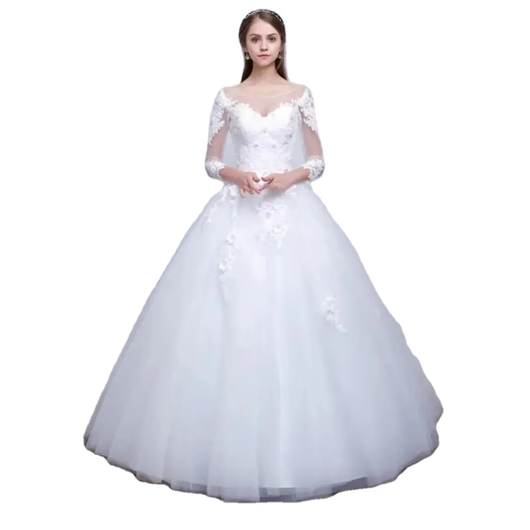 Princess long sleeve Bridal gowns V-Neck lace wedding dress Beading Bridal Gowns Plus Size dresses