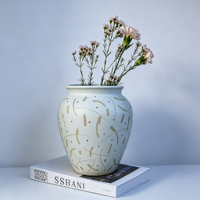 Vas Terakota Lukis Tangan Jossin Wabi-Sabi, Pot Bunga Mulut Lebar, Gaya Rustic untuk Dekorasi Pernikahan dan Rumah