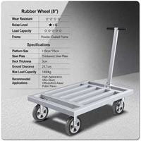 Carretilla de Plataforma Plegable con Ruedas de Goma de 1400 kg, 110x70 cm, Tubo Cuadrado Plateado, Carro de Mano con Ruedas Silenciosas de 8 Pulgadas, Herramientas de Compras Portátiles OEM